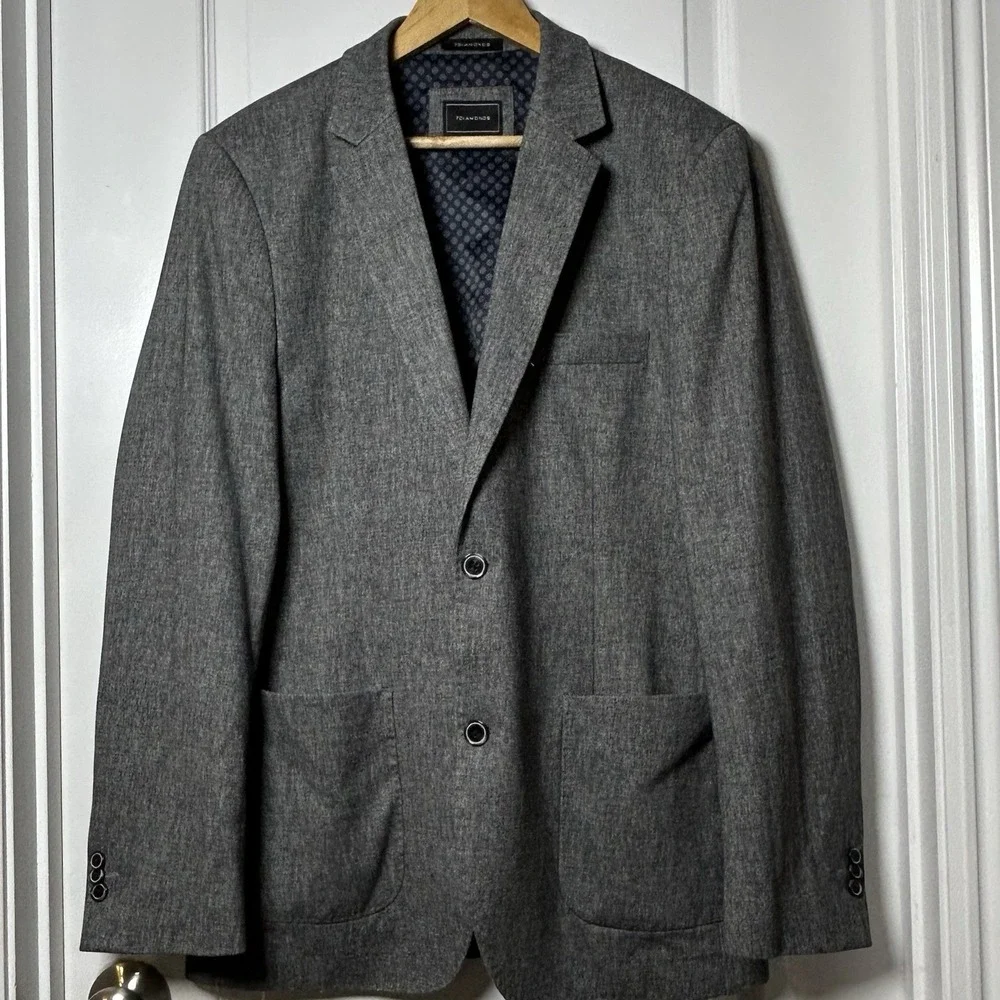 7DIAMONDS Textured Gray Torres Fit Double Button ‎ Front Pockets Blazer